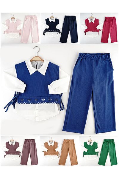 Guata KİDS 6-12 Years Girl's Set - Sweater Detailed and Elastic Sleeve