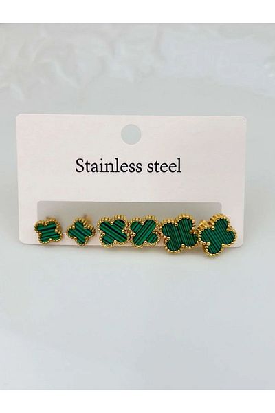 ANGELSS JEWELLERY Multi Green Earring Set (Clover Model Multi Size Size Green Steel Earrings)