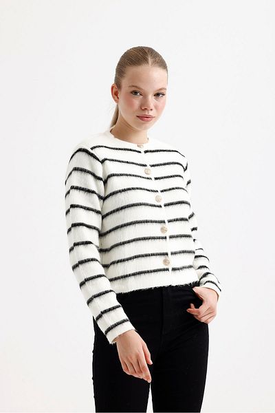 fujya Cardigan de damă, cu dungi, tricotaje în relief