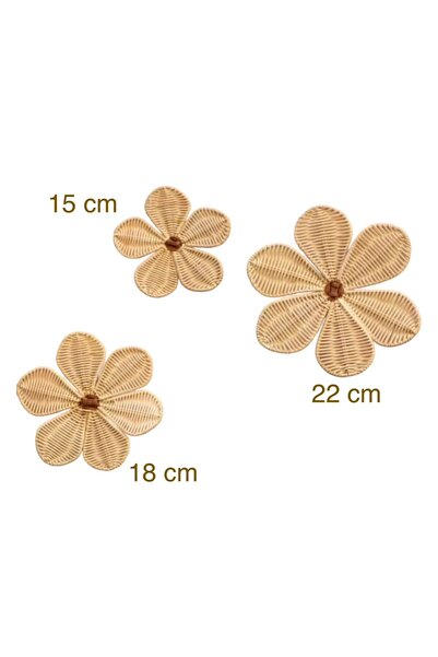 afralya home Bebek/ Çocuk Odası Rattan Bambu 3'lü Papatya Duvar Dekoru (3 PAR...