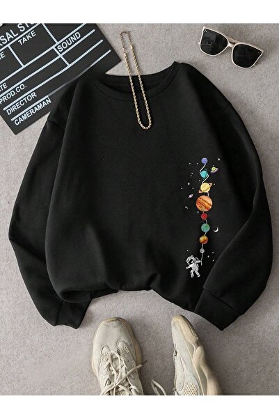 OVER HEAD Planets Printed Unisex crna majica - okrugla kragna