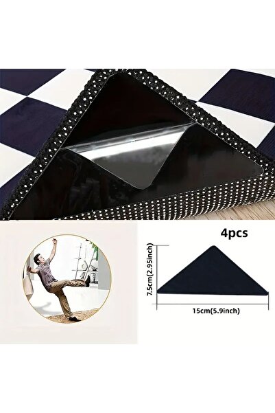 skoofed 4'Lü Halı Kaydırmaz Üçgen Kilim Paspas Altı Halı Tutucu Kıvrılma Enge...