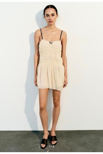 Butik Zara Allbucks - فستان قصير مزين بفيونكة وأشرطة Abzr0044