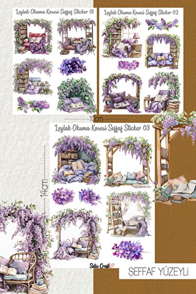 SelisCraft Leylak Okuma Köşesi Temalı Şeffaf Sticker Seti 01-02-03 Ajanda Pla...