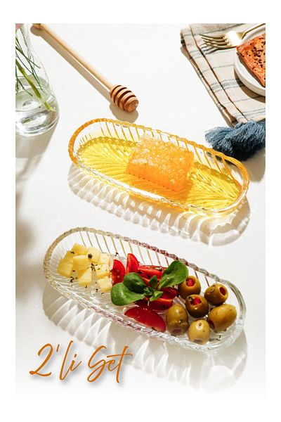 incili home Fish Back Glass Boat Plate Presentation Holder 2 Pieces 18 cm Presentation and Breakfast Plate