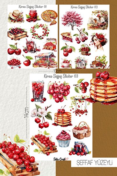 SelisCraft Kiraz Temalı Şeffaf Sticker Seti 01-02-03 Ajanda Planlayıcı Bullet...