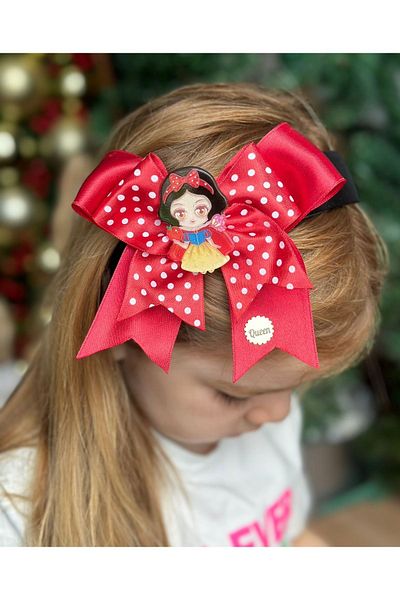QUEEN AKSESUAR Design Luxury Red Polka Dot Plied Satin with Tail Bow Cotton Princess Fancy Crown Children's Crown