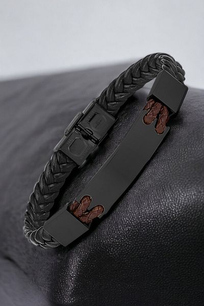 Daniel Klein Men's Bracelet - Genuine Leather, Stainless Steel Detail, Black Clip Buckle Dkeblk2001C1