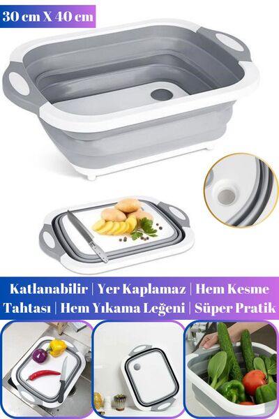 Hane Dostu Katlanabilir Sebze ve Bulaşık Yıkama Leğeni | Süzgeçli Kesme Doğra...