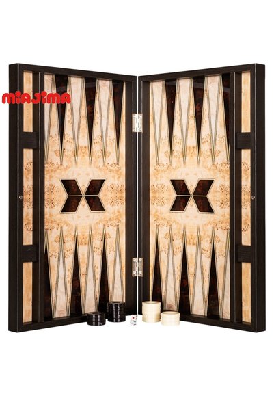 Yenigün Miajima Brown Geometric Model Walnut Large Backgammon Set