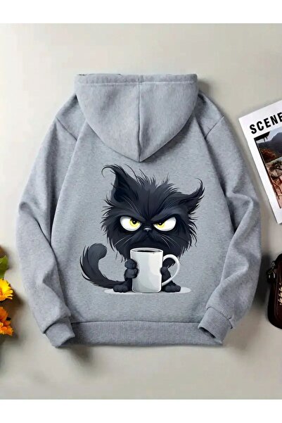 GALASHOP سويت شيرت عصري بغطاء للرأس - طباعة رسومات قطة كرتونية