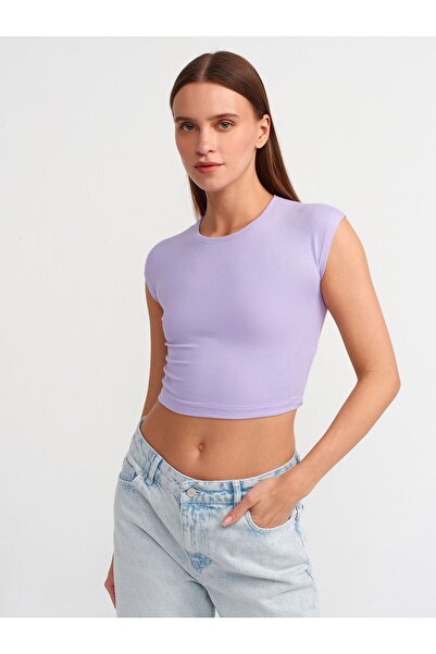 Dilvin 30528 Pamuk ve Modal  Karışımlı Crop Top- Lila