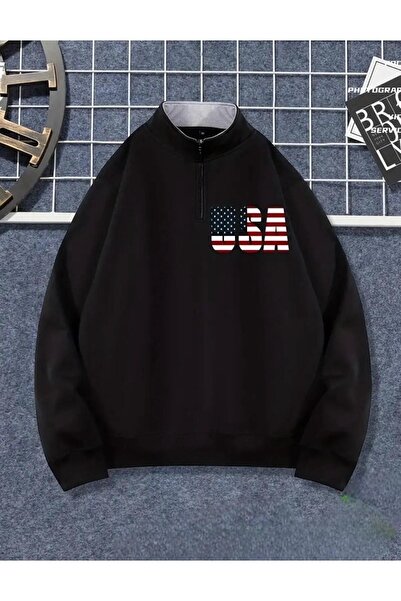 Massgai USA Design Štampano Unisex Oversize kroj Dukserica - Pola Zip