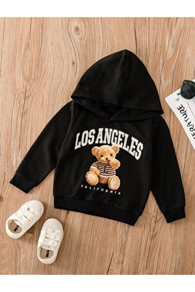 coolart Παιδικό φούτερ Los Angeles Bear από μαύρο βαμβάκι - Χειμερινό μπλουζά...