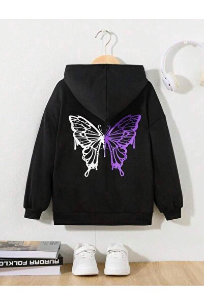 coolart Μωβ μοτίβο πεταλούδας Λευκή βαμβακερή παιδική ζακέτα - Μαύρη στάμπα, ...