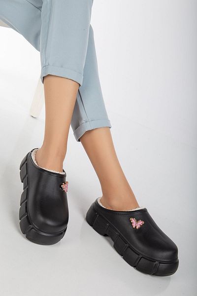 PLN SHOES Γυναικείες γούνινες πέτρινες παντόφλες Hera Άνετη εφαρμογή κλειστή μπροστινή χειμερινή παντόφλα γραφείου σπιτιού