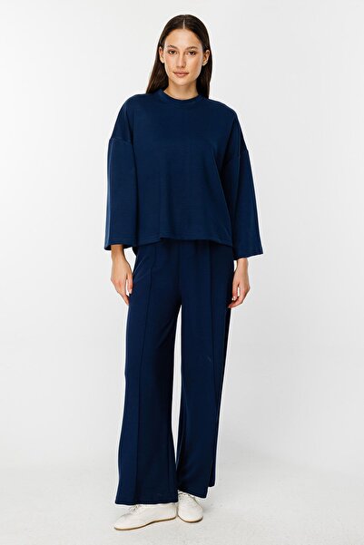 Hooopstore Navy Blue Oversize Long Sleeve T-Shirt