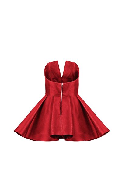 Rheme And Fons Özel Tasarım Couture El Işçiliği Bordo Dekolteli Mini Annabel Elbise