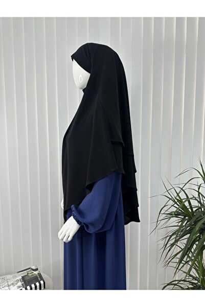 R&S modibone Μαύρο μαντήλι έτοιμο σουφλέ δύο στρώσεων - Κατάλληλο για Hajj και Umrah