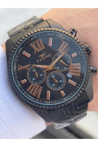 FERRO 30 Mt Waterproof Men's Wristwatch - Steel Cord, with Calendar and Inner Functions Active Efm31187-G