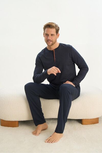 Sevim Ανδρικό σετ πιτζάμες Navy Blue - Μακρύ μανίκι, C6T2N5O9