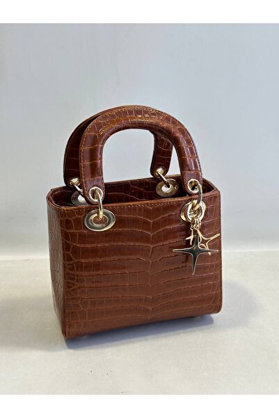 HFKY Geantă de damă din piele lacuită cu model de șarpe, maro, aur, cu lanț, ...