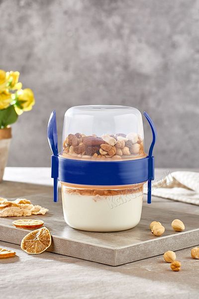 KaktüsKedi Large Size Food Carrying and Storage Container with Spoon and Fork - Muesli Yogurt Ice Cream Snack Cup 800 ml