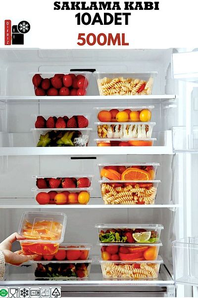 PONÇİK STORE 500ml Microwave Convenient - 10 Pieces of Deep Freezer Leak-Proof Storage Container with Lid