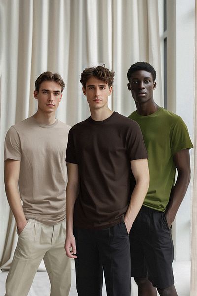 Trendyol Collection Sötétbarna-nyérc-khaki karcsú/vékony szabású nyakú 100% pamut 3 csomagos póló TMNSS19BO0007