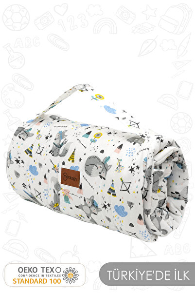 mordesign Çocuk için Taşınabilir Yatak, Kreş Yatak Seti, Kampet Yatağı, Tilki desen Travel Serisi