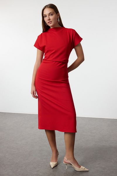 Trendyol Collection Rochie roșie din țesătură creponată, cu decolteu în formă de A, roșie TWOAW25EL00393