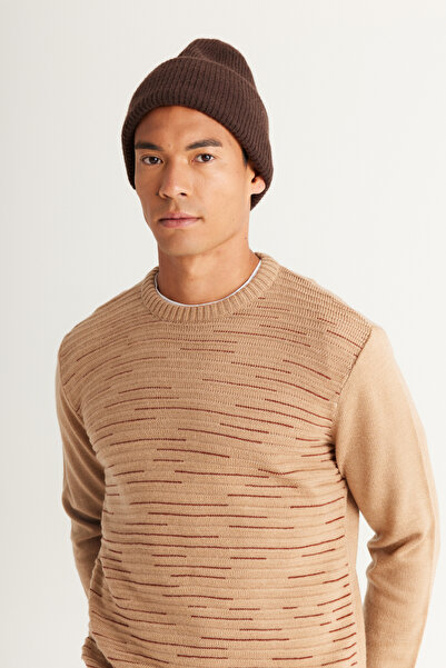 ALTINYILDIZ CLASSICS Beige-brick Men's Knitwear Sweater - Standard Fit, Crew Neck, Patterned