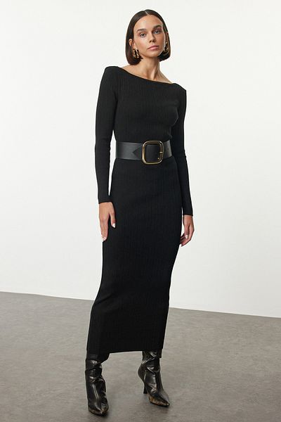 Trendyol Collection Maxi šaty z černého úpletu prémiové kvality - Twoaw25El00052