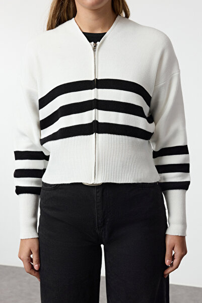 Trendyol Collection Knitwear Bone Hooded Zippered Cardigan - Twoaw25Hi00208
