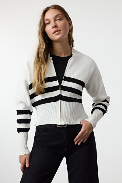 Trendyol Collection Knitwear Bone Hooded Zippered Cardigan - Twoaw25Hi00208
