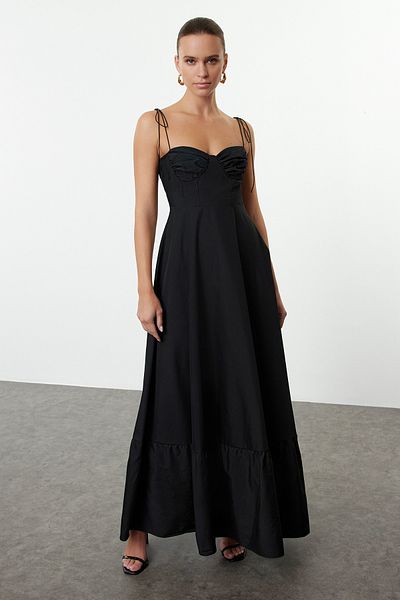Trendyol Collection Μαύρο ντραπέ Λεπτομερές υφαντό μάξι φόρεμα TWOSS24EL01128