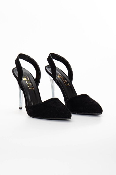 GULT Kadın Şeffaf Ince Yüksek Topuklu Ayakkabı Siyah Süet