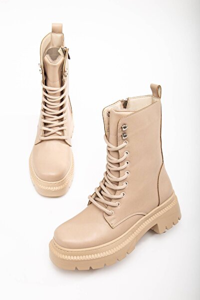 GULT Cizme nude cu șireturi, producție specială, cu talpă groasă