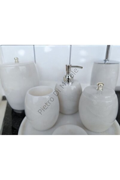 Pietro Di Marble Beyaz Mermer Oval Model 7 Parça Gümüş Renk Düğme Aksesuarlı ...