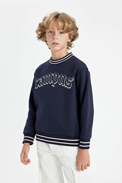 DeFacto DFC - Erkek Çocuk Oversize Fit Bisiklet Yaka Baskılı Sweatshirt