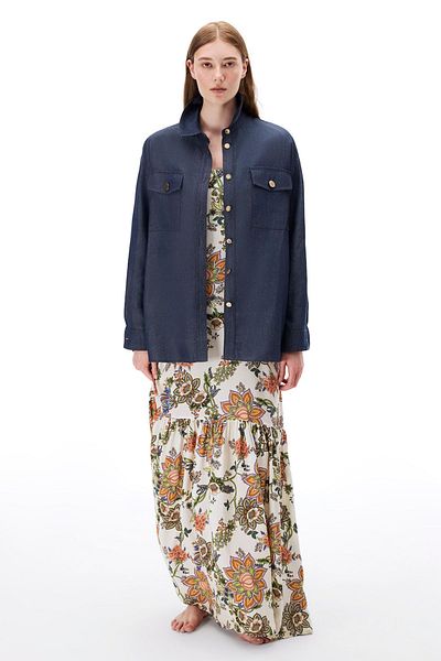 Perspective Indigo Colored Latibule Regular Fit Women's Shirt - Fitted Sleeve and Shirt Collar