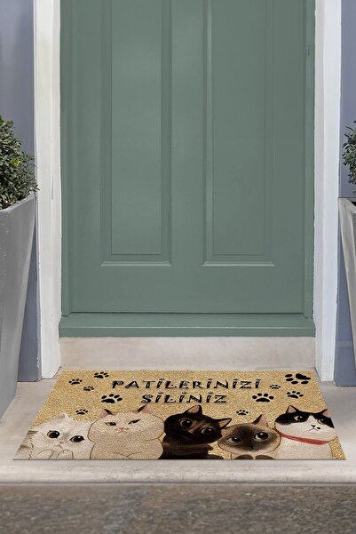 Napoli Home Kedili Baskılı Kaymaz Taban Silinebilir Kapı Önü Paspası (40x60cm)