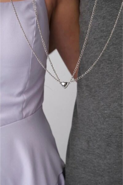 MODA 10 2'li Mıknatıslı Kalpli Çift ,Sevgili & Arkadaşlık Kolyesi Hediyelik