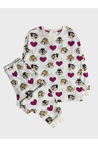 ALİŞ KİDS Set de pijamale pentru fete, 100% bumbac, cu mâneci lungi, cu model de inimă albă
