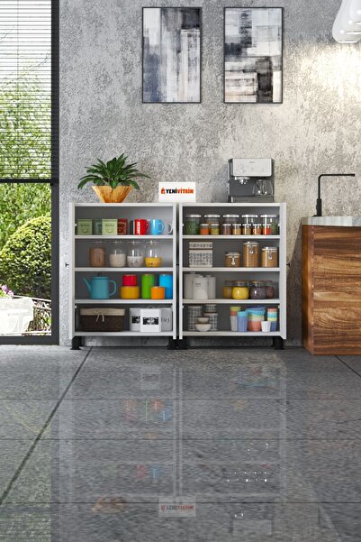 Yeni Vitrin %100 Mdf 8 Raflı 8 Ayaklı Beyaz Çok Amaçlı Ayakkabılık/Kiler Dolabı