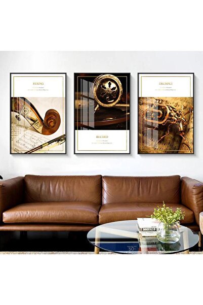 Linacci 3Pcs Black Metal Frame Music Instrument Poster Glass Painting Set