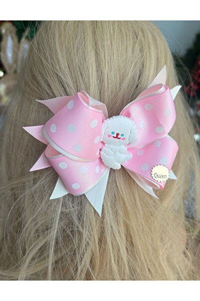 QUEEN AKSESUAR Tasarım Lüks Pembe Beyaz Puantiye Katlı Fiyonklu Sevimli Köpek...