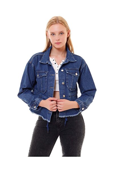 efstyle Jachetă scurtă de blugi din denim - cu șnur în talie