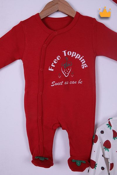 Babyhola Set of 2 100% Cotton Strawberry Overalls - Beret Set of 4 23611