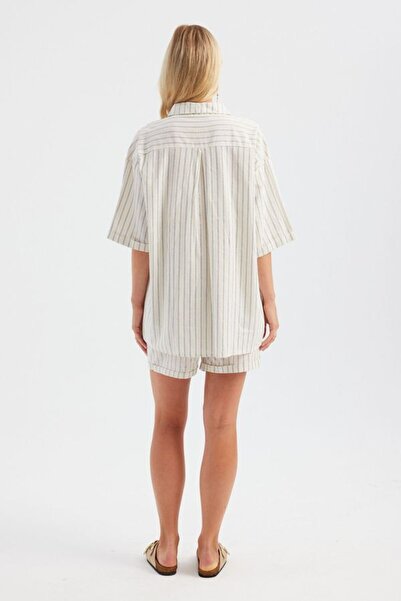 Hiccup 2 Pieces - Striped Short Sleeve Shirt and High Waist Shorts Set